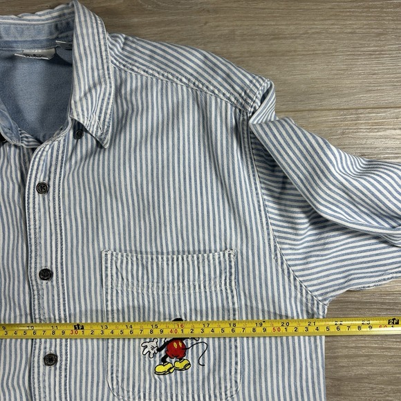 VTG Disney Store Men's Small Blue Striped Mickey Embroidered Button Up Cotton - Picture 10 of 12